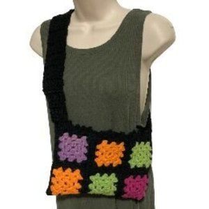 Granny Square Purse Handmade Small Knit Bag Tote Bag Shoulder Bag 10 in x 6.5 in